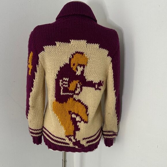 Vintage 50s Knit Cowishan Zip Up Sweater With Football Player #74,New Products : American Fashion Style Bags On Sale